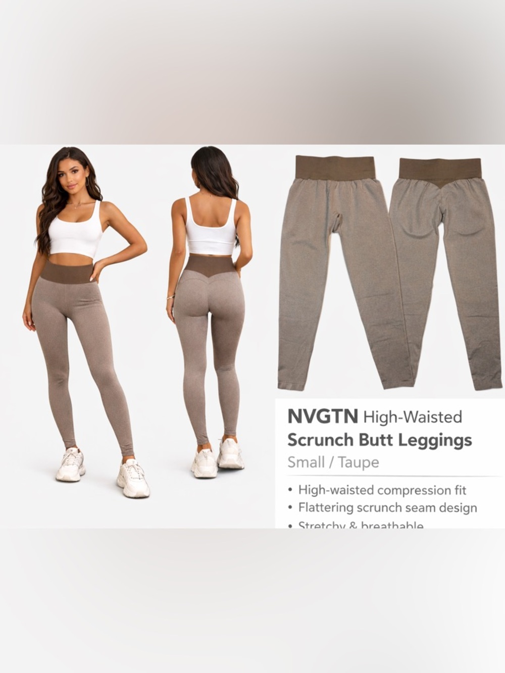NVGTN Leggings Womens Small Taupe Scrunch Butt Seamless High Waisted Gym